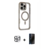 MARSİLYAN™- iPhone 16 Pro Max Kılıf Eksen Klasik Koleksiyonu - Siyah 3D Antistatik Hayalet Cam Ekran Koruyucu + Pers Alüminyum Kamera Lens - GI