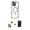 MARSİLYAN™- iPhone 16 Pro Max Kılıf Eksen Klasik Koleksiyonu - Siyah 3D Antistatik Hayalet Cam Ekran Koruyucu + Raze Metal Kamera Lens - CLTM