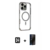 MARSİLYAN™- iPhone 16 Pro Max Kılıf Eksen Klasik Koleksiyonu - Siyah 3D Antistatik Hayalet Cam Ekran Koruyucu + PVD Metal Kamera Lens - SH