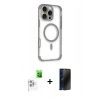 MARSİLYAN™- iPhone 16 Pro Max Kılıf Eksen Klasik Koleksiyonu - Siyah 3D Antistatik Hayalet Cam Ekran Koruyucu + Raze Metal Kamera Lens - BZ
