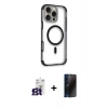 MARSİLYAN™- iPhone 16 Pro Max Kılıf Eksen Klasik Koleksiyonu - Siyah 3D Antistatik Hayalet Cam Ekran Koruyucu + Bilvis Titan Kamera Lens - TMGI
