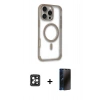 MARSİLYAN™- iPhone 16 Pro Max Kılıf Eksen Klasik Koleksiyonu - Siyah 3D Antistatik Hayalet Cam Ekran Koruyucu + PVD Metal Kamera Lens - SH