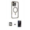 MARSİLYAN™- iPhone 16 Pro Max Kılıf Eksen Klasik Koleksiyonu - Siyah 3D Antistatik Hayalet Cam Ekran Koruyucu + PVD Metal Kamera Lens - GD