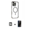 MARSİLYAN™- iPhone 16 Pro Max Kılıf Eksen Klasik Koleksiyonu - Siyah 3D Antistatik Hayalet Cam Ekran Koruyucu + PVD Metal Kamera Lens - GS