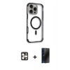 MARSİLYAN™- iPhone 16 Pro Max Kılıf Eksen Klasik Koleksiyonu - Siyah 3D Antistatik Hayalet Cam Ekran Koruyucu + PVD Metal Kamera Lens - GD
