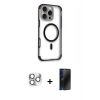 MARSİLYAN™- iPhone 16 Pro Max Kılıf Eksen Klasik Koleksiyonu - Siyah 3D Antistatik Hayalet Cam Ekran Koruyucu + Pers Alüminyum Kamera Lens - GS