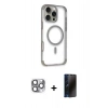 MARSİLYAN™- iPhone 16 Pro Max Kılıf Eksen Klasik Koleksiyonu - Siyah 3D Antistatik Hayalet Cam Ekran Koruyucu + Pers Alüminyum Kamera Lens - GI