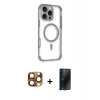 MARSİLYAN™- iPhone 16 Pro Max Kılıf Eksen Klasik Koleksiyonu - Siyah 3D Antistatik Hayalet Cam Ekran Koruyucu + Pers Alüminyum Kamera Lens - CLTM