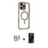 MARSİLYAN™- iPhone 16 Pro Max Kılıf Eksen Klasik Koleksiyonu - Siyah 3D Antistatik Hayalet Cam Ekran Koruyucu + Pers Alüminyum Kamera Lens - GS