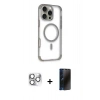 MARSİLYAN™- iPhone 16 Pro Max Kılıf Eksen Klasik Koleksiyonu - Siyah 3D Antistatik Hayalet Cam Ekran Koruyucu + Pers Alüminyum Kamera Lens - GS