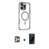 MARSİLYAN™- iPhone 16 Pro Max Kılıf Eksen Klasik Koleksiyonu - Siyah 3D Antistatik Hayalet Cam Ekran Koruyucu + PVD Metal Kamera Lens - GD
