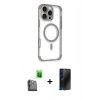 MARSİLYAN™- iPhone 16 Pro Max Kılıf Eksen Klasik Koleksiyonu - Siyah 3D Antistatik Hayalet Cam Ekran Koruyucu + Raze Metal Kamera Lens - SH
