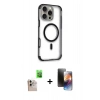 MARSİLYAN™- iPhone 16 Pro Max Kılıf Eksen Klasik Koleksiyonu - Siyah 3D Antistatik Mat Seramik Nano Ekran Koruyucu + Natural Grey Raze Metal Kamera Lens