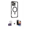 MARSİLYAN™- iPhone 16 Pro Max Kılıf Eksen Klasik Koleksiyonu - Siyah 3D Antistatik Mat Seramik Nano Ekran Koruyucu + Bilvis Titan Kamera Lens - GS