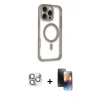MARSİLYAN™- iPhone 16 Pro Max Kılıf Eksen Klasik Koleksiyonu - Siyah 3D Antistatik Mat Seramik Nano Ekran Koruyucu + Pers Alüminyum Kamera Lens - GS