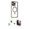 MARSİLYAN™- iPhone 16 Pro Max Kılıf Eksen Klasik Koleksiyonu - Siyah 3D Antistatik Mat Seramik Nano Ekran Koruyucu + Beyaz Raze Metal Kamera Lens