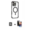 MARSİLYAN™- iPhone 16 Pro Max Kılıf Eksen Klasik Koleksiyonu - Siyah 3D Antistatik Mat Seramik Nano Ekran Koruyucu + PVD Metal Kamera Lens - SH