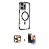 MARSİLYAN™- iPhone 16 Pro Max Kılıf Eksen Klasik Koleksiyonu - Siyah 3D Antistatik Mat Seramik Nano Ekran Koruyucu + Pers Alüminyum Kamera Lens - CLTM