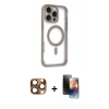 MARSİLYAN™- iPhone 16 Pro Max Kılıf Eksen Klasik Koleksiyonu - Siyah 3D Antistatik Mat Seramik Nano Ekran Koruyucu + Pers Alüminyum Kamera Lens - CLTM