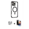 MARSİLYAN™- iPhone 16 Pro Max Kılıf Eksen Klasik Koleksiyonu - Siyah 3D Antistatik Mat Seramik Nano Ekran Koruyucu + Pers Alüminyum Kamera Lens - GS