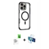 MARSİLYAN™- iPhone 16 Pro Max Kılıf Eksen Klasik Koleksiyonu - Siyah 3D Antistatik Seramik Nano Ekran Koruyucu + Raze Metal Kamera Lens - BZ