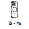 MARSİLYAN™- iPhone 16 Pro Max Kılıf Eksen Klasik Koleksiyonu - Siyah 3D Antistatik Seramik Nano Ekran Koruyucu + PVD Metal Kamera Lens - SH