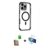 MARSİLYAN™- iPhone 16 Pro Max Kılıf Eksen Klasik Koleksiyonu - Siyah 3D Antistatik Seramik Nano Ekran Koruyucu + Raze Metal Kamera Lens - CLTM
