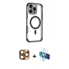 MARSİLYAN™- iPhone 16 Pro Max Kılıf Eksen Klasik Koleksiyonu - Siyah 3D Antistatik Seramik Nano Ekran Koruyucu + Pers Alüminyum Kamera Lens - CLTM
