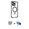 MARSİLYAN™- iPhone 16 Pro Max Kılıf Eksen Klasik Koleksiyonu - Siyah 3D Antistatik Seramik Nano Ekran Koruyucu + Gri Pers Alüminyum Kamera Lens