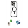 MARSİLYAN™- iPhone 16 Pro Max Kılıf Eksen Klasik Koleksiyonu - Siyah 3D Antistatik Seramik Nano Ekran Koruyucu + Raze Metal Kamera Lens - NLGY