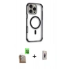MARSİLYAN™- iPhone 16 Pro Max Kılıf Eksen Klasik Koleksiyonu - Siyah Bilvis 3D Cam Ekran Koruyucu + Raze Metal Kamera Lens - CLTM