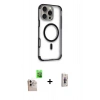 MARSİLYAN™- iPhone 16 Pro Max Kılıf Eksen Klasik Koleksiyonu - Siyah Bilvis 3D Cam Ekran Koruyucu + Raze Metal Kamera Lens - NLGY