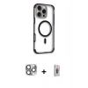 MARSİLYAN™- iPhone 16 Pro Max Kılıf Eksen Klasik Koleksiyonu - Siyah Bilvis 3D Cam Ekran Koruyucu + Pers Alüminyum Kamera Lens - GI