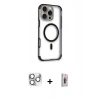 MARSİLYAN™- iPhone 16 Pro Max Kılıf Eksen Klasik Koleksiyonu - Siyah Bilvis 3D Cam Ekran Koruyucu + Pers Alüminyum Kamera Lens - GS