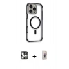 MARSİLYAN™- iPhone 16 Pro Max Kılıf Eksen Klasik Koleksiyonu - Siyah Bilvis 3D Cam Ekran Koruyucu + PVD Metal Kamera Lens - GS
