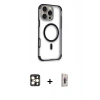 MARSİLYAN™- iPhone 16 Pro Max Kılıf Eksen Klasik Koleksiyonu - Siyah Bilvis 3D Cam Ekran Koruyucu + PVD Metal Kamera Lens - GD