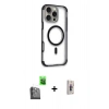 MARSİLYAN™- iPhone 16 Pro Max Kılıf Eksen Klasik Koleksiyonu - Siyah Bilvis 3D Cam Ekran Koruyucu + Raze Metal Kamera Lens - SH