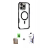 MARSİLYAN™- iPhone 16 Pro Max Kılıf Eksen Klasik Koleksiyonu - Siyah Bilvis 3X AR Hayalet Cam Ekran Koruyucu + Raze Metal Kamera Lens - CLTM