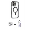MARSİLYAN™- iPhone 16 Pro Max Kılıf Eksen Klasik Koleksiyonu - Siyah Bilvis 3X AR Hayalet Cam Ekran Koruyucu + Pers Alüminyum Kamera Lens - GS