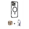 MARSİLYAN™- iPhone 16 Pro Max Kılıf Eksen Klasik Koleksiyonu - Siyah Bilvis 3X AR Hayalet Cam Ekran Koruyucu + Pers Alüminyum Kamera Lens - CLTM
