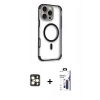 MARSİLYAN™- iPhone 16 Pro Max Kılıf Eksen Klasik Koleksiyonu - Siyah Bilvis 3X AR Hayalet Cam Ekran Koruyucu + PVD Metal Kamera Lens - GD