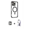 MARSİLYAN™- iPhone 16 Pro Max Kılıf Eksen Klasik Koleksiyonu - Siyah Bilvis 3X AR Hayalet Cam Ekran Koruyucu + PVD Metal Kamera Lens - GS