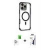 MARSİLYAN™- iPhone 16 Pro Max Kılıf Eksen Klasik Koleksiyonu - Siyah Bilvis 3X AR Hayalet Cam Ekran Koruyucu + Raze Metal Kamera Lens - BZ