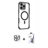 MARSİLYAN™- iPhone 16 Pro Max Kılıf Eksen Klasik Koleksiyonu - Siyah Bilvis 3X AR Hayalet Cam Ekran Koruyucu + Pers Alüminyum Kamera Lens - GI