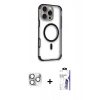 MARSİLYAN™- iPhone 16 Pro Max Kılıf Eksen Klasik Koleksiyonu - Siyah Bilvis 3X AR HD Cam Ekran Koruyucu + Pers Alüminyum Kamera Lens - GS