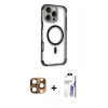 MARSİLYAN™- iPhone 16 Pro Max Kılıf Eksen Klasik Koleksiyonu - Siyah Bilvis 3X AR HD Cam Ekran Koruyucu + Pers Alüminyum Kamera Lens - CLTM