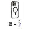 MARSİLYAN™- iPhone 16 Pro Max Kılıf Eksen Klasik Koleksiyonu - Siyah Bilvis 3X AR HD Cam Ekran Koruyucu + PVD Metal Kamera Lens - GS