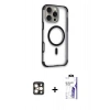 MARSİLYAN™- iPhone 16 Pro Max Kılıf Eksen Klasik Koleksiyonu - Siyah Bilvis 3X AR HD Cam Ekran Koruyucu + PVD Metal Kamera Lens - GD