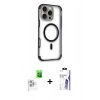 MARSİLYAN™- iPhone 16 Pro Max Kılıf Eksen Klasik Koleksiyonu - Siyah Bilvis 3X AR HD Cam Ekran Koruyucu + Raze Metal Kamera Lens - BZ