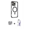 MARSİLYAN™- iPhone 16 Pro Max Kılıf Eksen Klasik Koleksiyonu - Siyah Bilvis 3X AR HD Cam Ekran Koruyucu + Pers Alüminyum Kamera Lens - GI